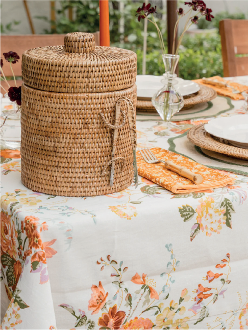 Rattan Ice Bucket with Tongs