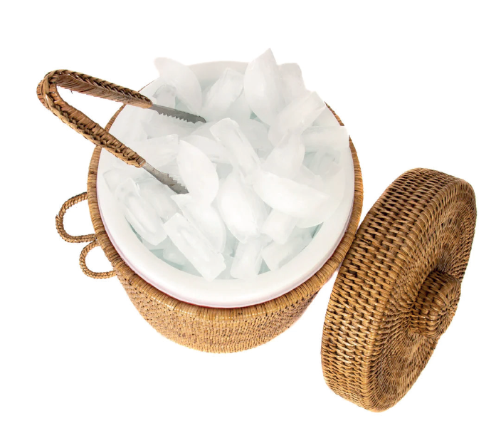 Rattan Ice Bucket with Tongs