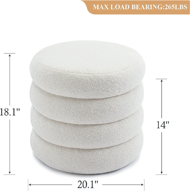 Bouclé Storage Poufe White