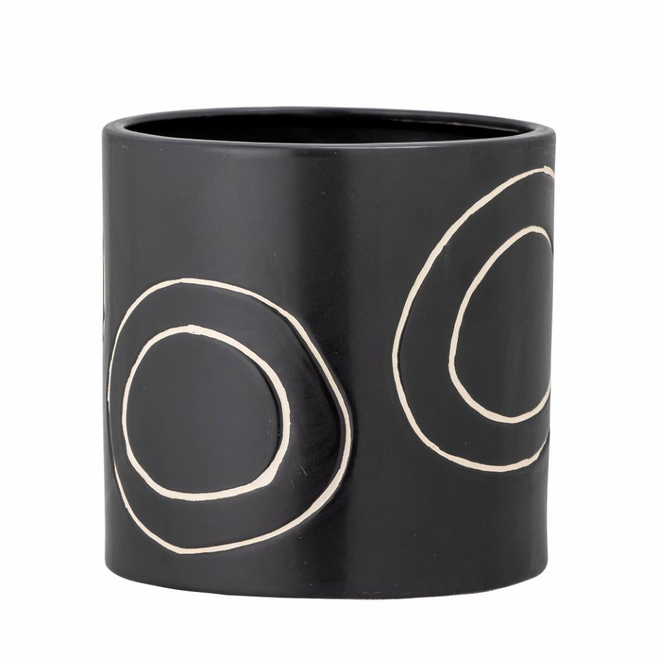 Troy Flowerpot,  Black, Stoneware