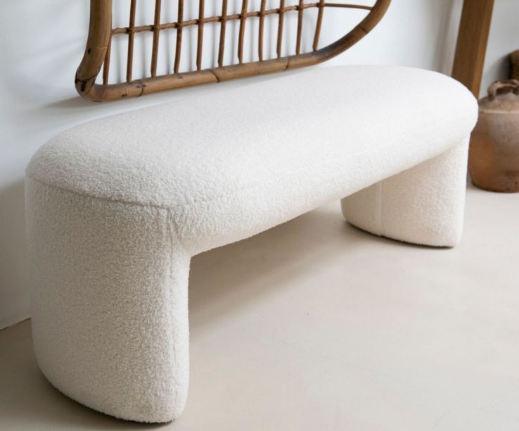 WHITE BOUCLÉ STOOL